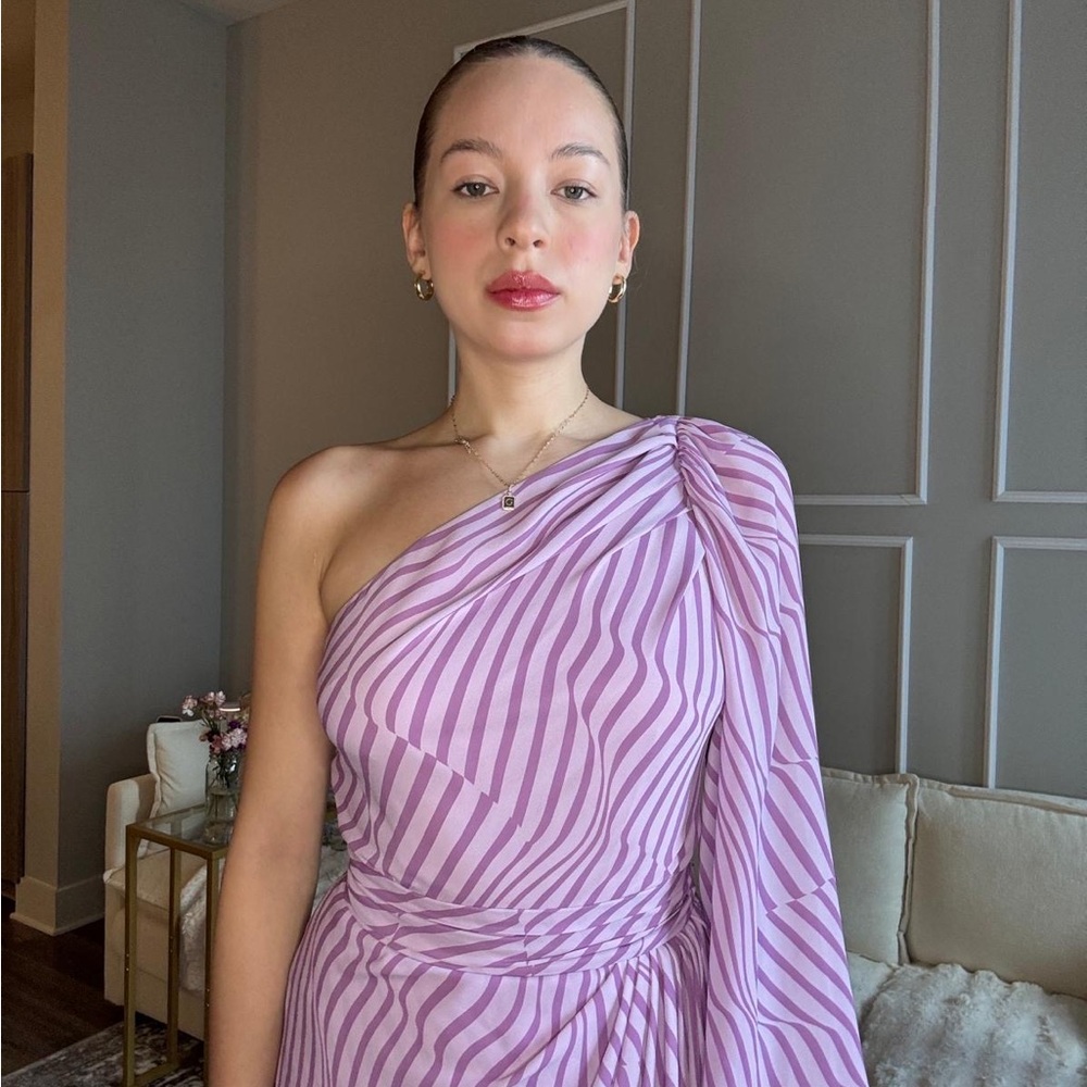 Toccin Chic One-Shoulder Striped Dress in Purple